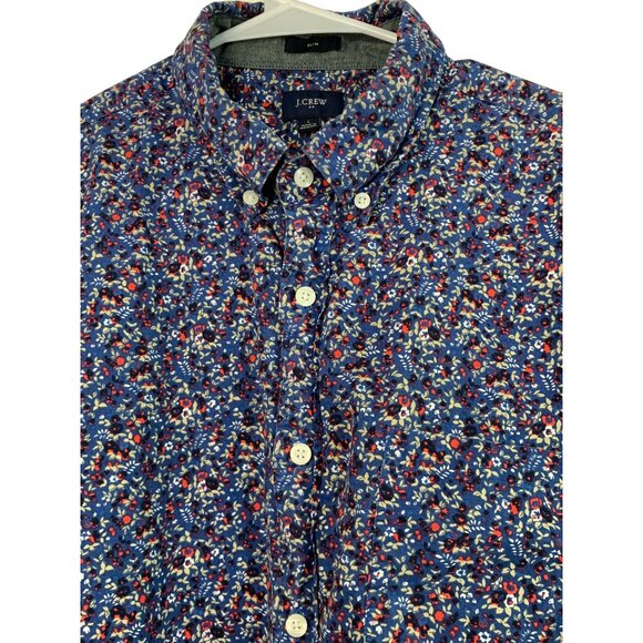 Retro J.Crew Mens Slim Fit Floral Button-Down Shirt L 100% Cotton Blue/Red 7831G - Picture 4 of 7
